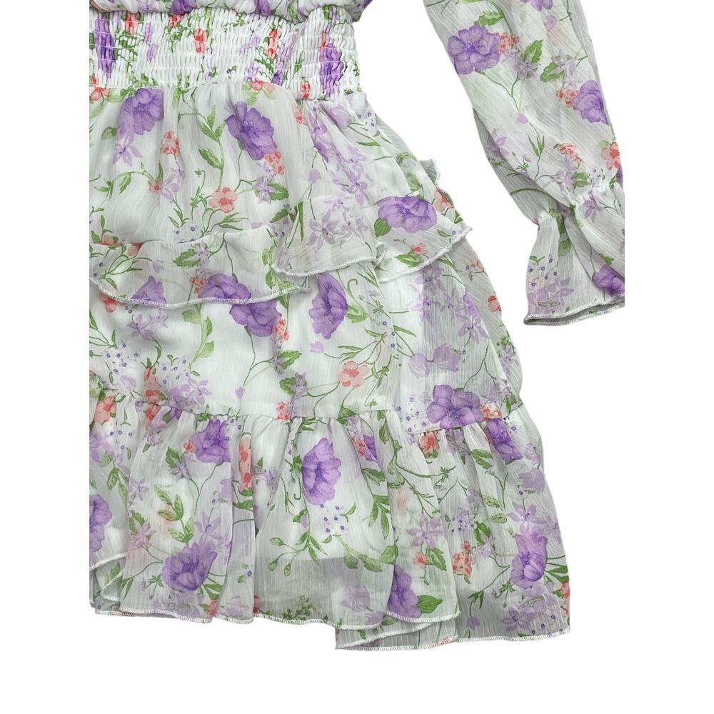 Rare Editions Big Girl's Floral Smocked Ruffle Long Sleeve Midi Flare Dress 12 - Picture 3 of 6